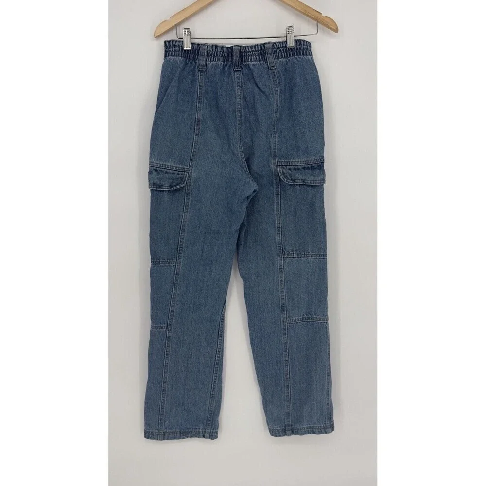 Forever 21‎ Womens Medium Wash Blue Denim Cargo Utility Pants Seam Detail Size S